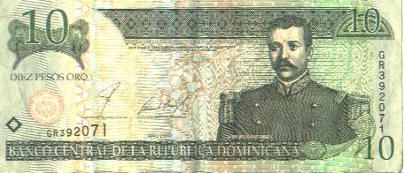 10 Peso Geldschein Dominikanische Republik 2004 mit dem Bild von  Matias Ramon Mella